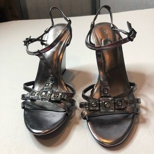 NWOT Calvin Klein 4” silver wedge strappy sandals